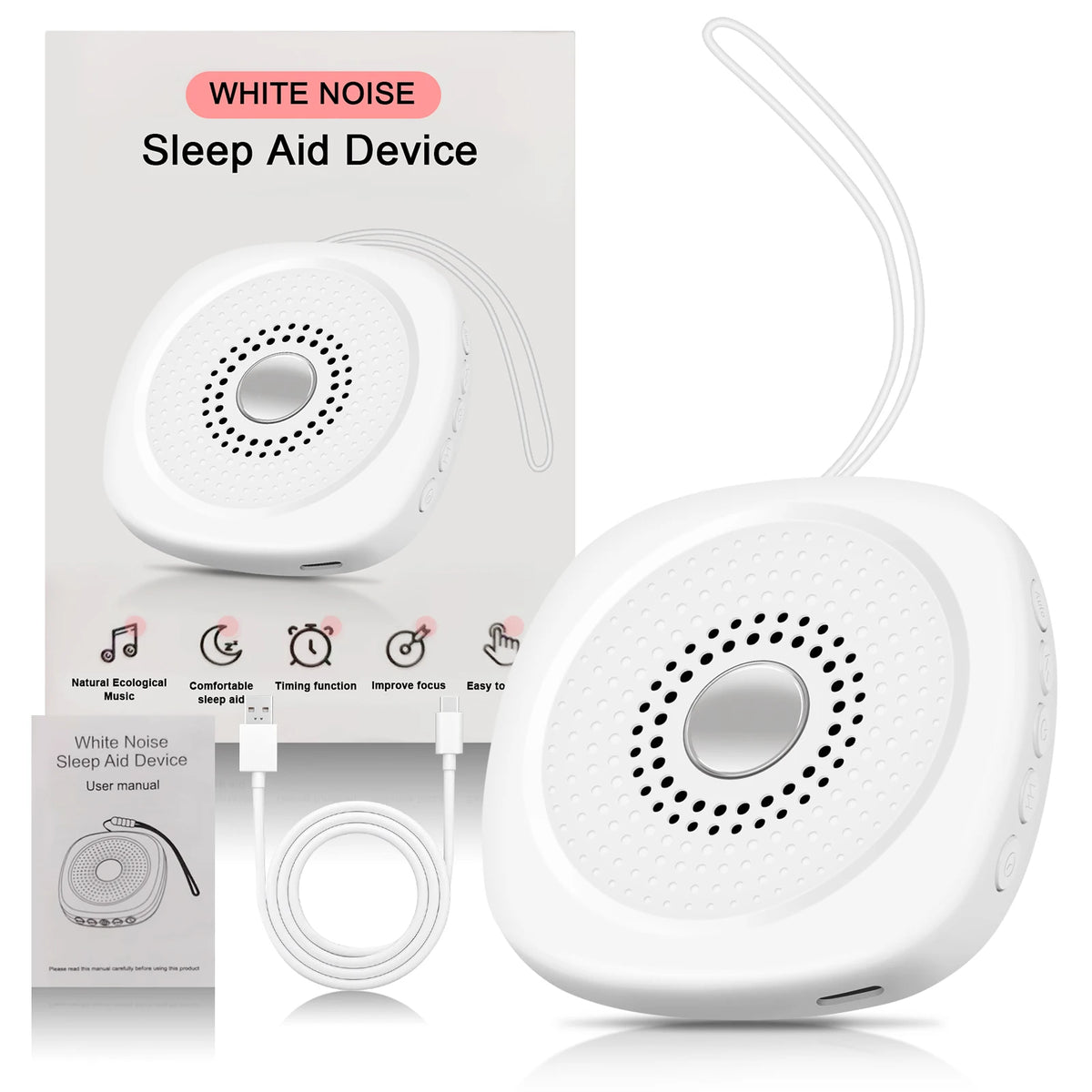 Portable White Noise Sound Machine with 8 Soothing Sounds