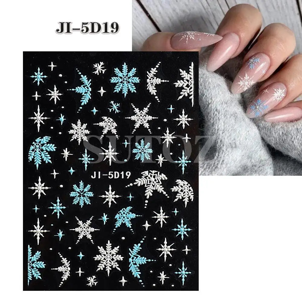 5D Christmas Nail Stickers with Festive Embossed Winter Designs - 25