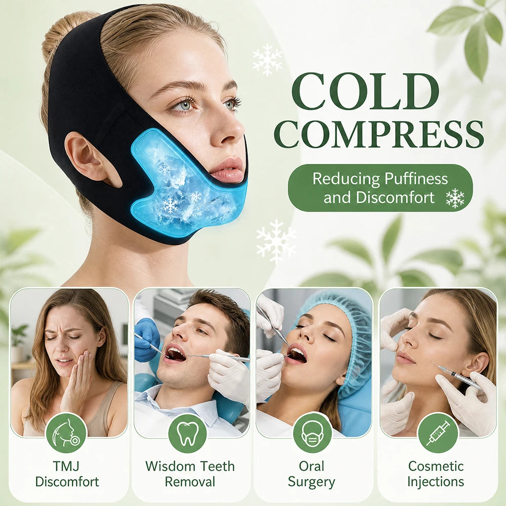 Adjustable Face Lifting Bandage with Hot and Cold Gel Pack